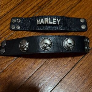 Lot of 2 different Harley Davidson black Leather Bracelets (both of them)